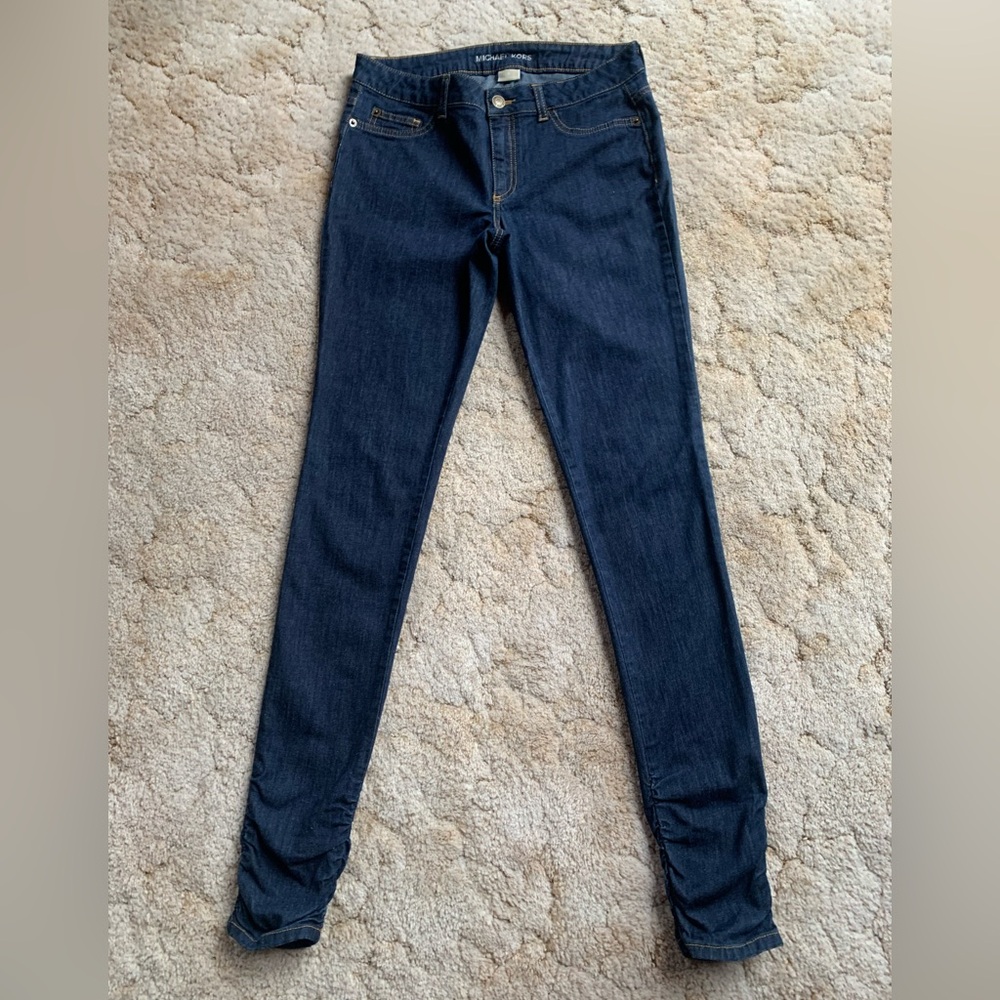 EUC Michael Kors Navy Blue Ruched/Cinched Skinny/Legging Ankle Jeans in Size 6